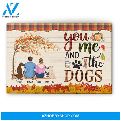 You & Me & The Dogs - Personalized Poster - Cavas - Fall Season Gift For Couple - Couple & Dog Back