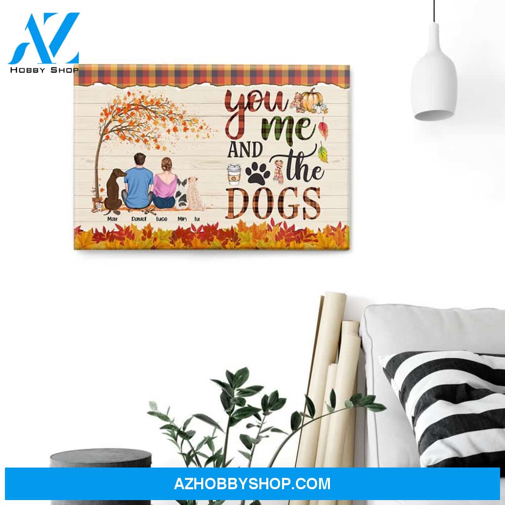 You & Me & The Dogs - Personalized Poster - Cavas - Fall Season Gift For Couple - Couple & Dog Back