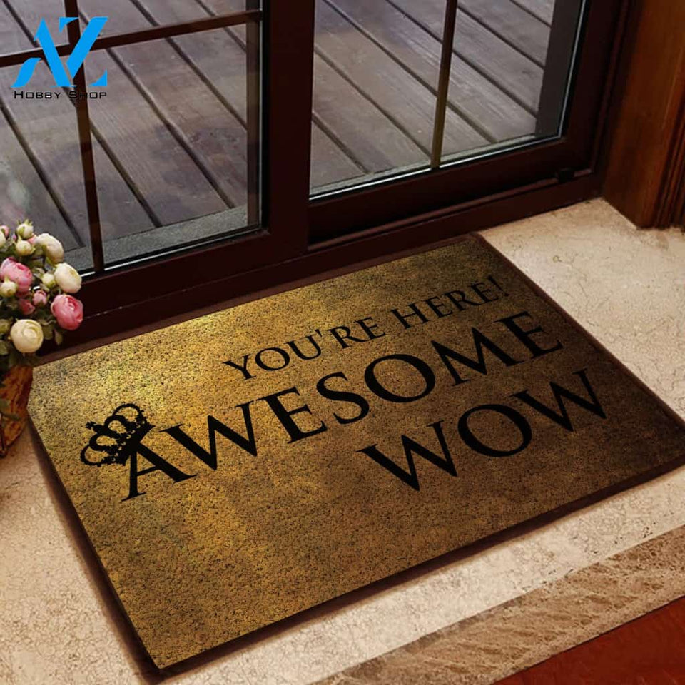 You're Here! Awesome Wow Coir Pattern All Over Printing Doormat | Welcome Mat | House Warming Gift