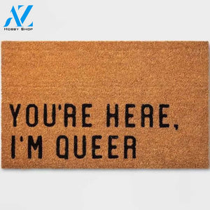 You're Here I'm Queer Doormat Black - Pride