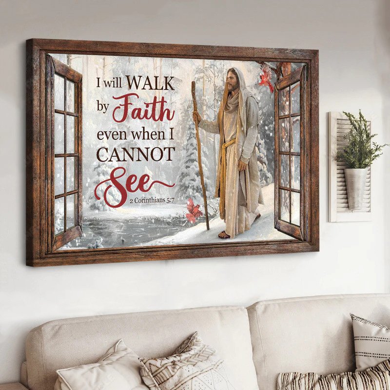 Amazing forest, Walking with Jesus, Winter drawing, I will walk by faith - Jesus Landscape Canvas Prints, Home Decor Wall Art