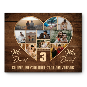3rd Wedding Anniversary Present, Gift For 3rd Anniversary, Heart Shape Photo Collage