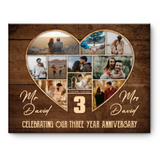 3rd Wedding Anniversary Present, Gift For 3rd Anniversary, Heart Shape Photo Collage