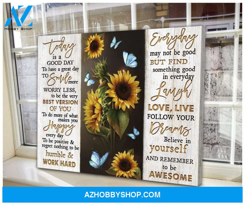 Zalooo To Be Awesome Sunflower Butterfly Wall Art Canvas