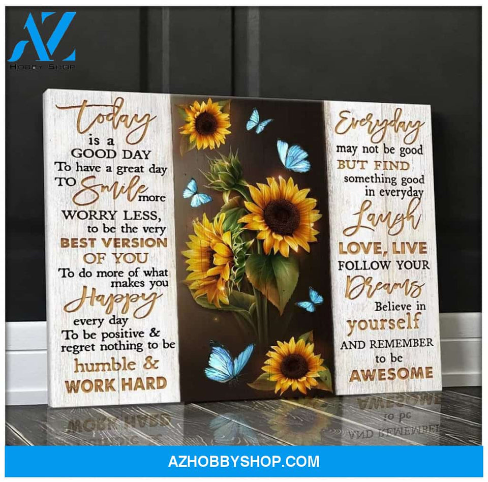 Zalooo To Be Awesome Sunflower Butterfly Wall Art Canvas