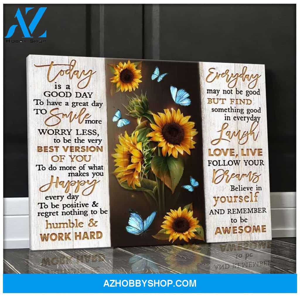 Zalooo To Be Awesome Sunflower Butterfly Wall Art Canvas