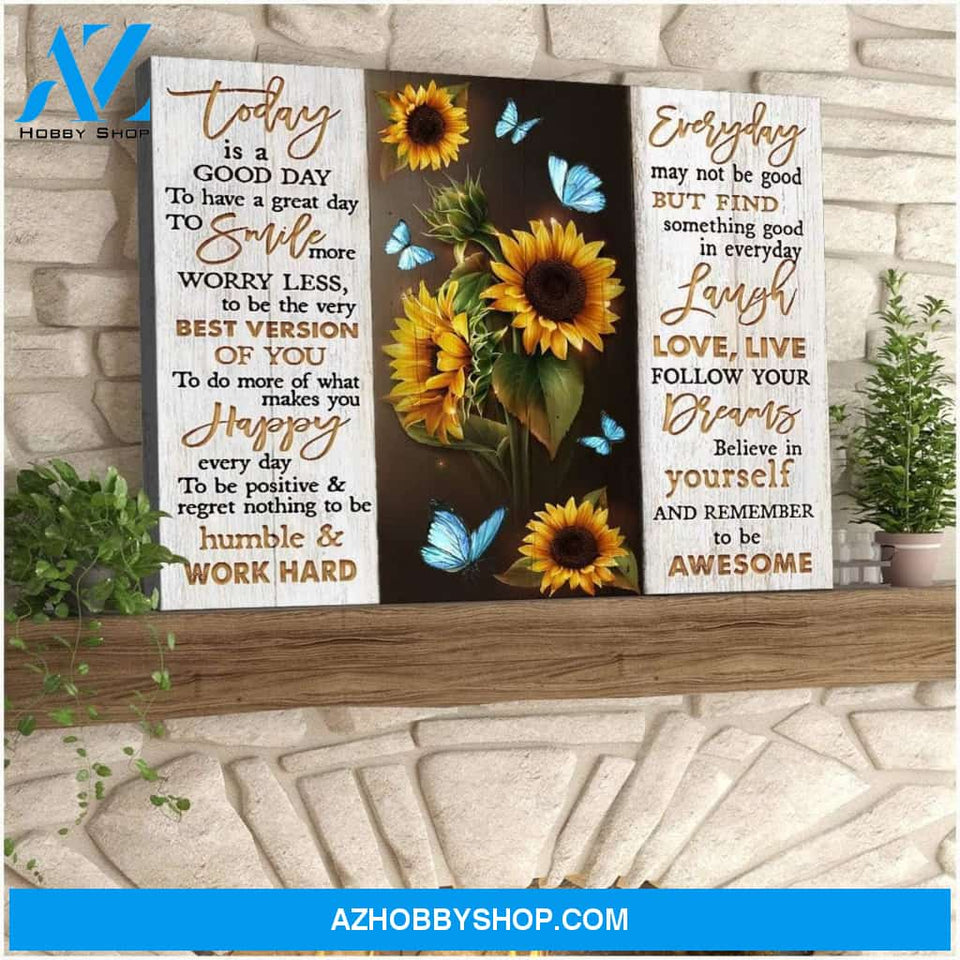 Zalooo To Be Awesome Sunflower Butterfly Wall Art Canvas