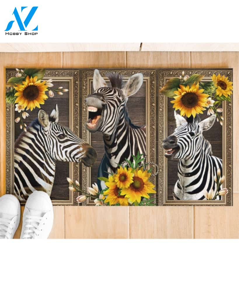 Zebra Lovely Sunflowers Indoor And Outdoor Doormat Gift For Zebra Lovers Birthday Gift Decor Warm House Gift Welcome Mat