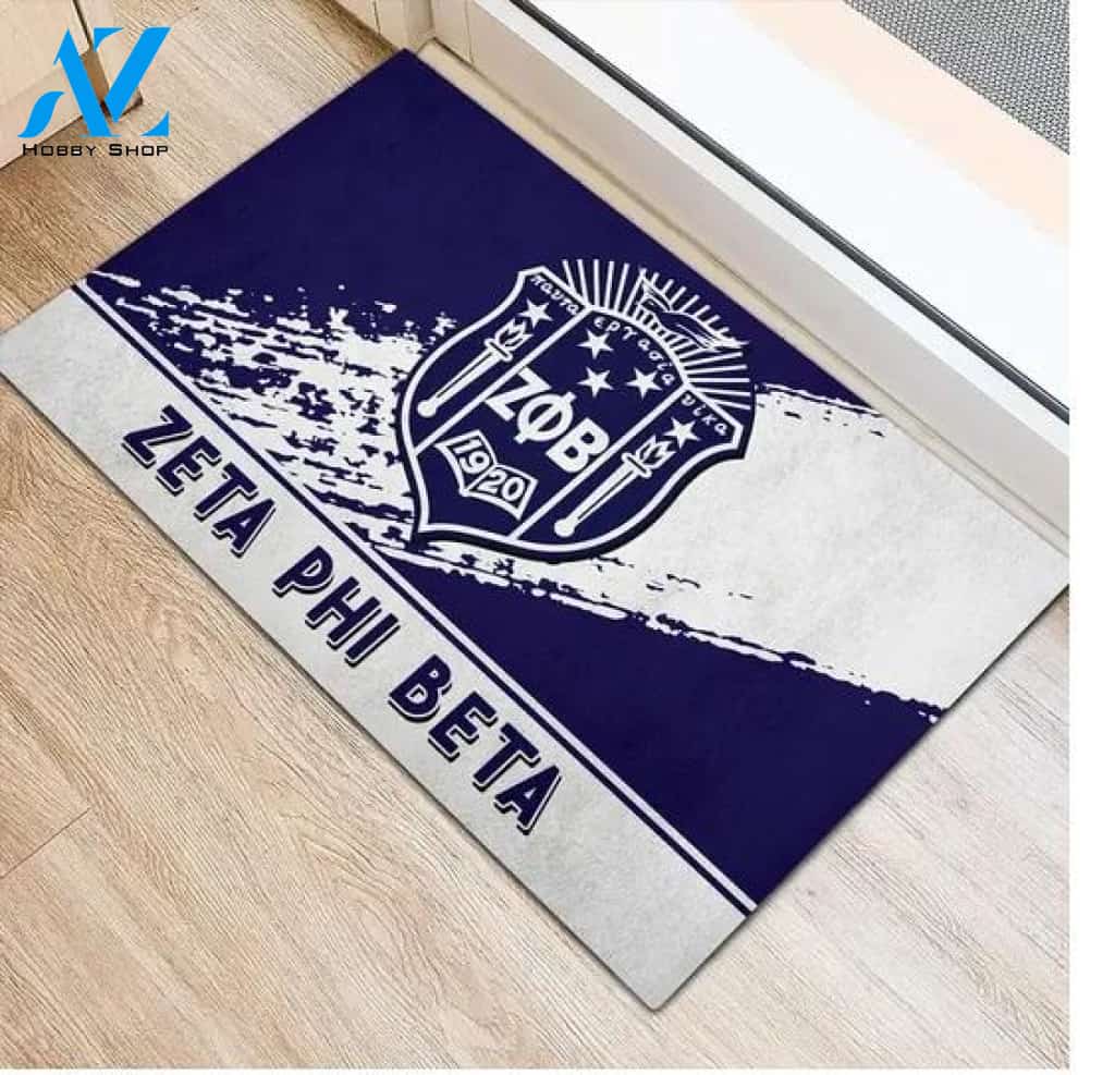 Zeta Phi Beta 1920 Emblem Blue and White Doormat
