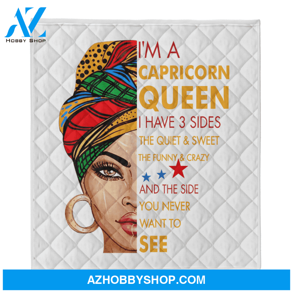 Zodiac Blanket, I'm A Capricorn Queen I Have 3 Sides Capricorn Zodiac Birthday Blanket