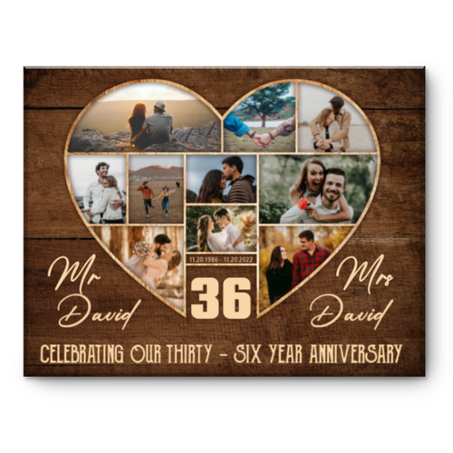 36th Wedding Anniversary Present, Gift For 36th Anniversary, Heart Shape Photo Collage