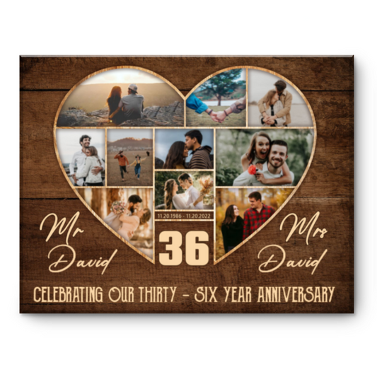 36th Wedding Anniversary Present, Gift For 36th Anniversary, Heart Shape Photo Collage