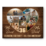 36th Wedding Anniversary Present, Gift For 36th Anniversary, Heart Shape Photo Collage